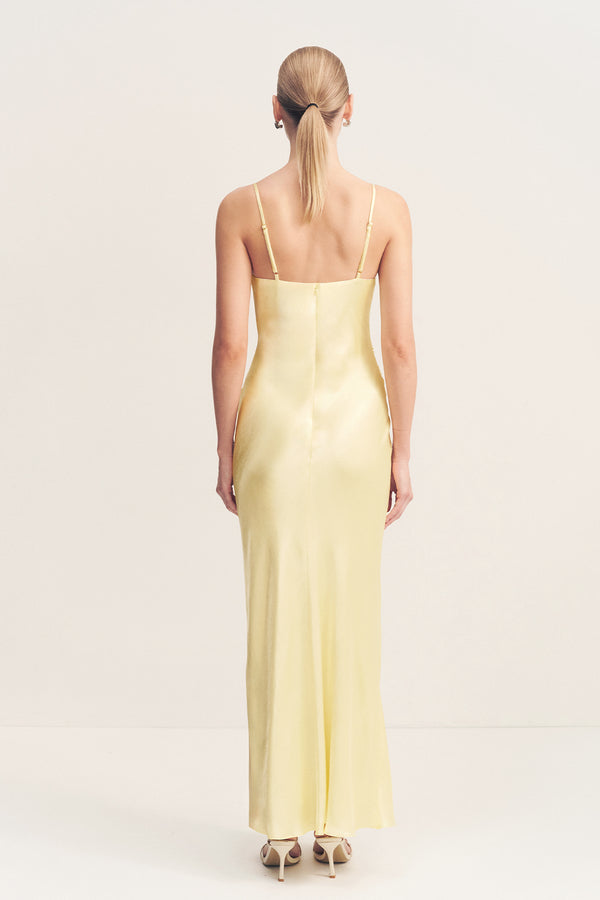 LA LUNE COWL NECK MIDI DRESS - LEMON