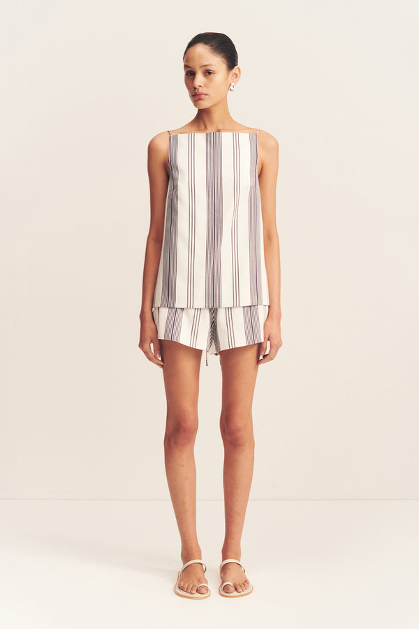 HARLOW OPEN BACK TIE TOP - IVORY/ NAVY_F