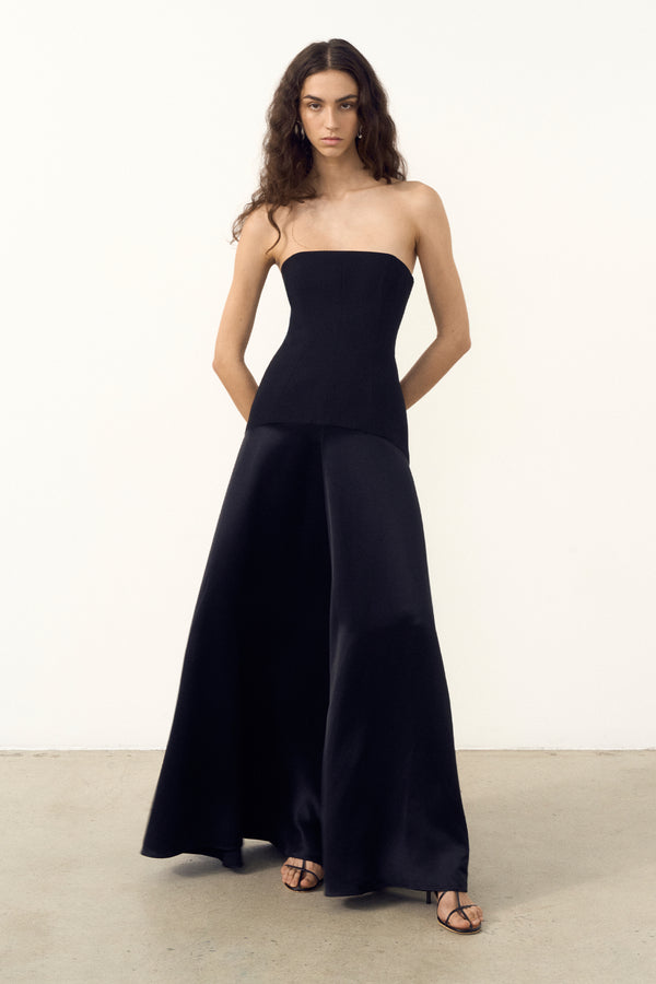 ADRI STRAPLESS PANELLED MAXI DRESS - BLACK_V