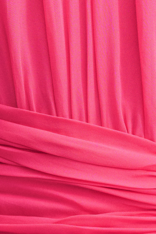 AYLAH HIGH NECK BALLOON SLEEVE MAXI DRESS - FUCHSIA