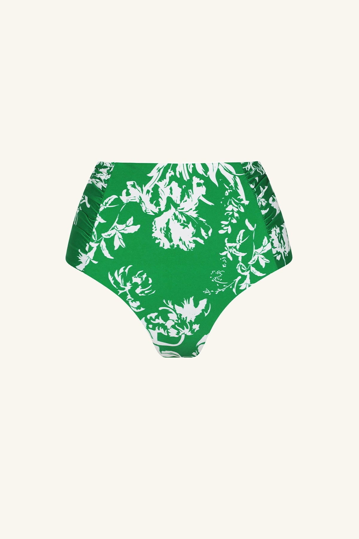 Arbre High Waisted Ruched Bottom, Tree Green/Ivory, Bikini Bottom