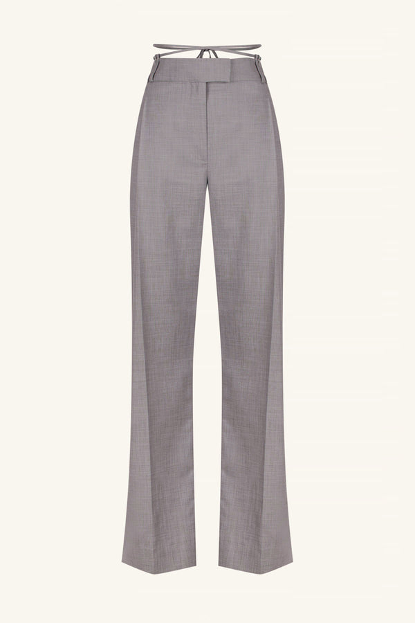 ASHER PLEAT FRONT PANT WITH TIE - STEEL GREY_G