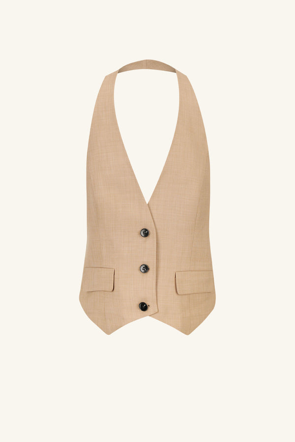 ASHER TAILORED OPEN BACK VEST - LATTE_G
