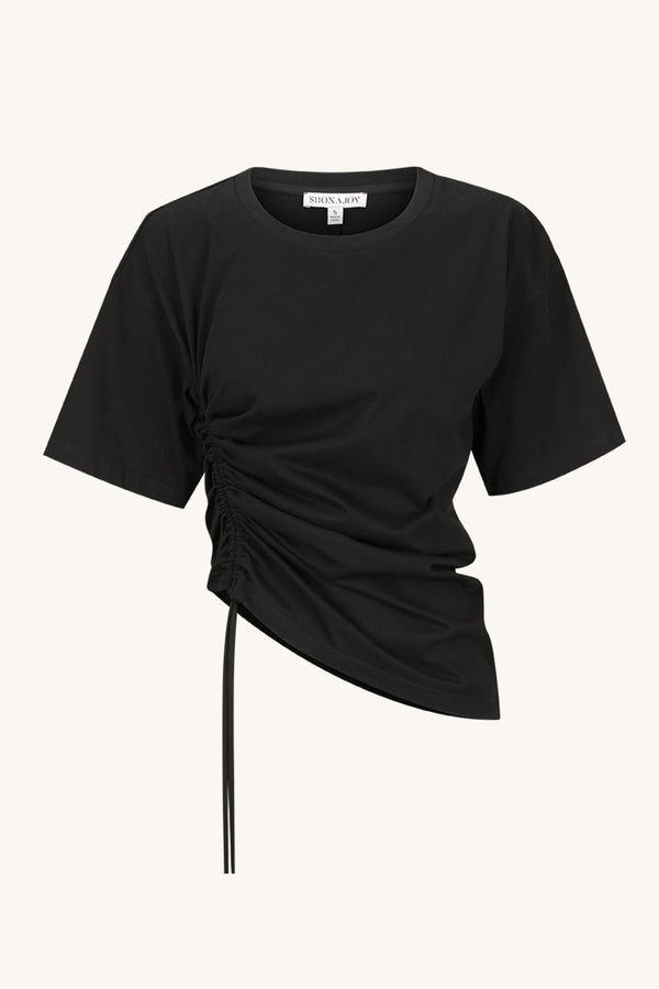 ALDA ASYMMETRICAL DRAWSTRING T SHIRT - BLACK_G
