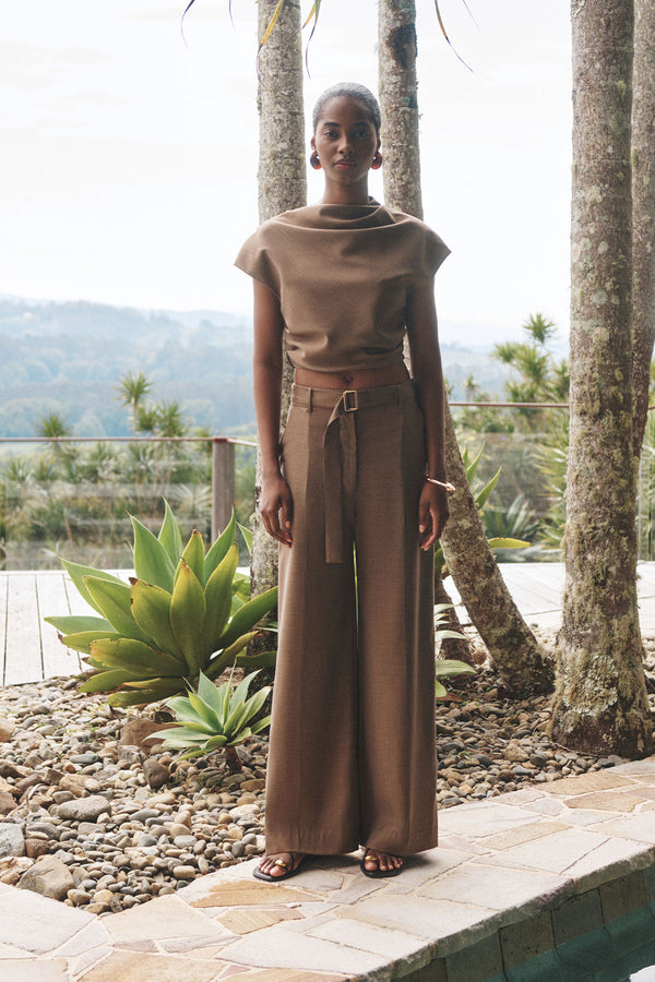 ASHER WIDE LEG PANT - SADDLE