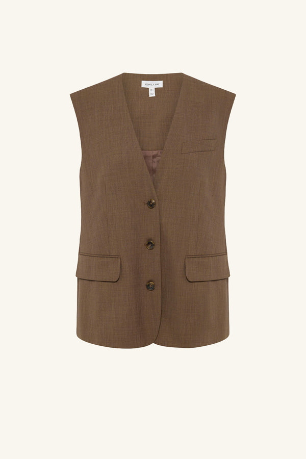 ASHER SLEEVELESS BLAZER - SADDLE_G
