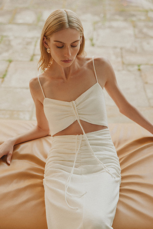 BEAU SLEEVELESS DRAWSTRING MAXI DRESS - IVORY_C