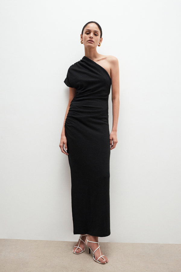 BEAU ASYMMETRICAL MIDI DRESS - BLACK_C