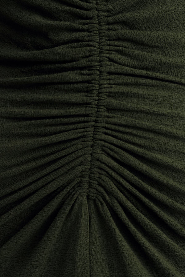 BEAU HALTER RUCHED MIDI DRESS - ARMY GREEN_SW