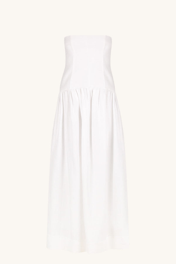 BLANC LINEN STRAPLESS PANELLED MAXI DRESS_G