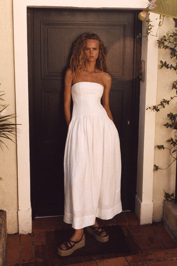 Blanc Linen Strapless Panelled Maxi Dress | Ivory | Dresses | Shona Joy Blanc Linen Strapless Panelled Maxi Dress | Ivory | Dresses | Shona Joy
