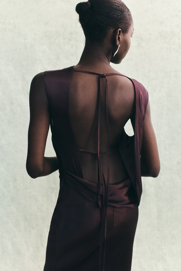 premium jersey cowl neck backless maxi dress in espresso Francoise | White Cowl Neck Backless Maxi Dress With Lace Insert