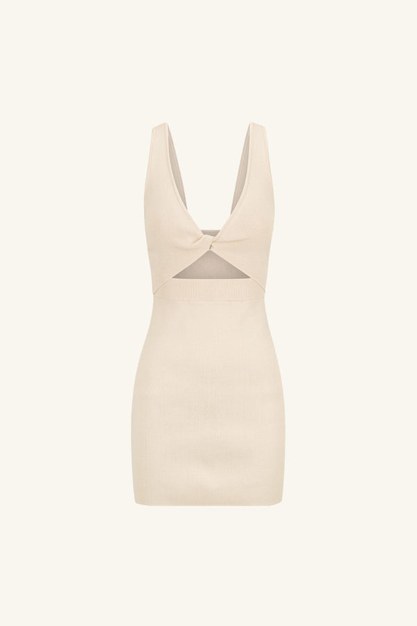 BASIC TWIST FRONT MINI DRESS - BONE_G