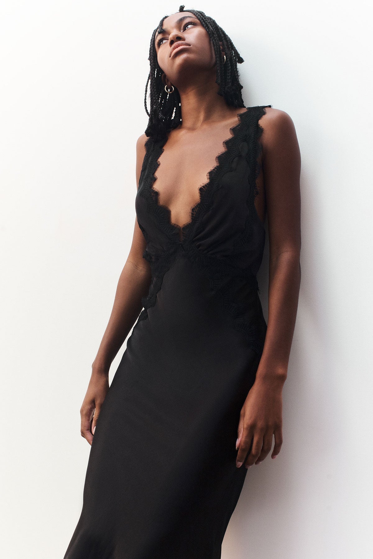 Black Slip Dress, Cross Over Slip Dress (Black)