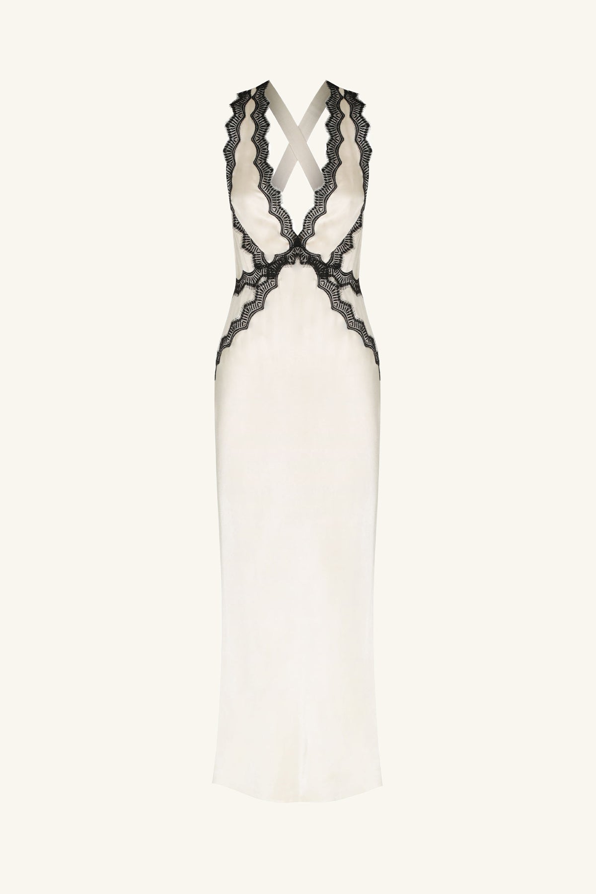 CAMILLE LACE CROSS BACK MIDI DRESS - CREAM/BLACK_G