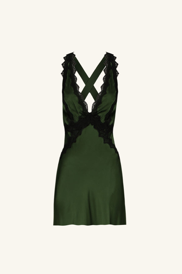 CAMILLE LACE CROSS BACK MINI DRESS - FERN/ BLACK_G
