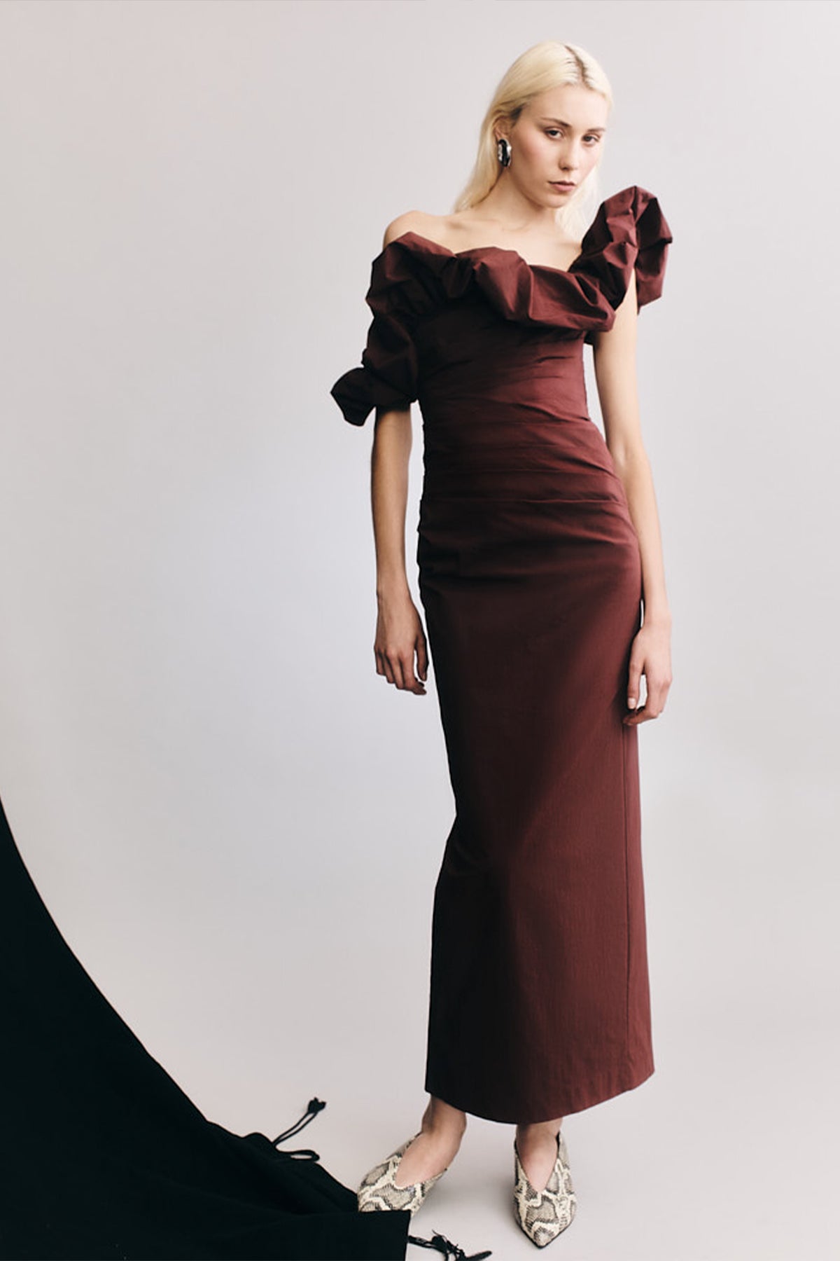Draped Ruffles Campbell Ruffle Draped Maxi Dress | Espresso | Dresses | Shona Joy