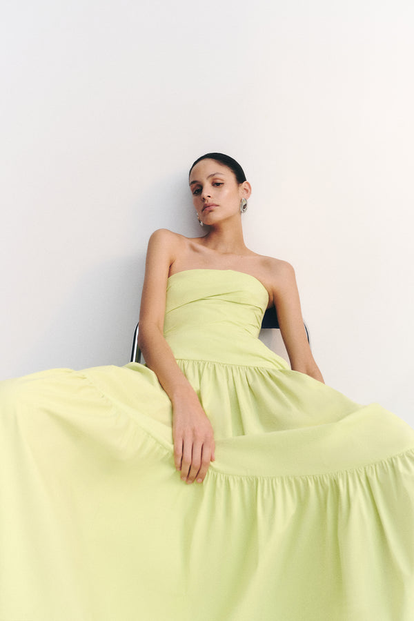 CAMPBELL STRAPLESS TIERED MAXI DRESS - LIME_C