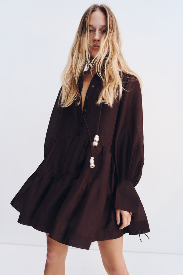 CELESTE TIERED MINI DRESS - GANACHE_C