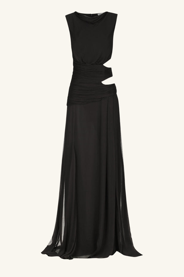 CLAUDE CUT OUT SIDE SPLIT MAXI DRESS - BLACK_G