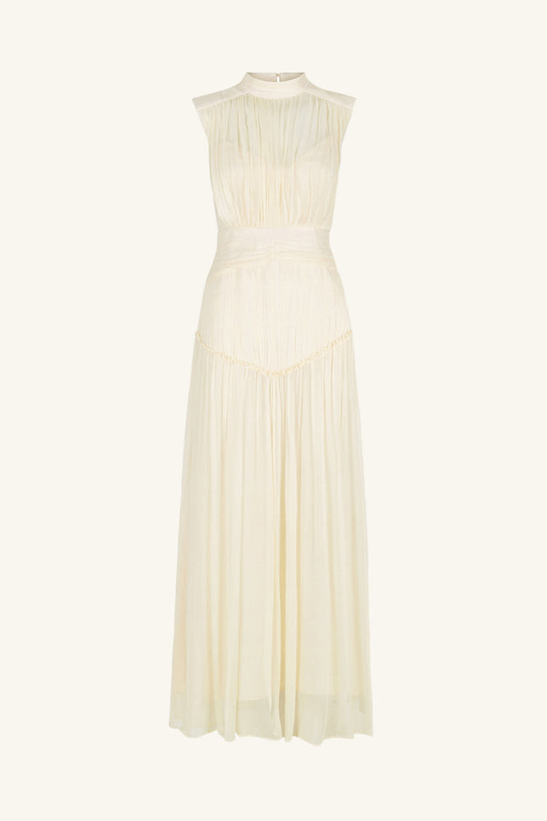 CLEMENCE HIGH NECK MIDI DRESS - CREAM_G