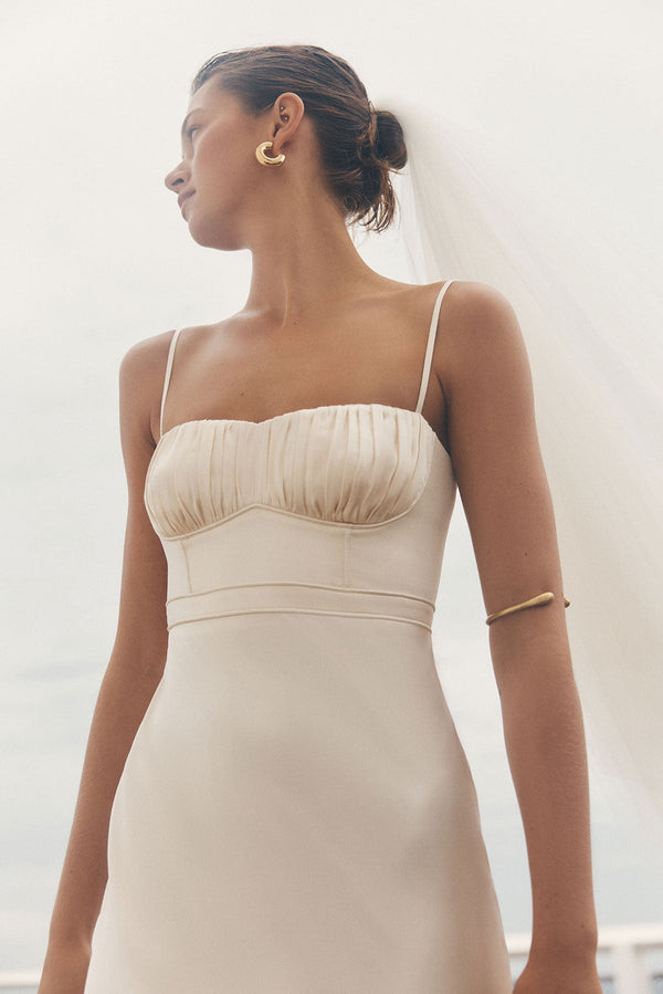 LA LUNE CORDED RUCHED MAXI DRESS - CREAM_C