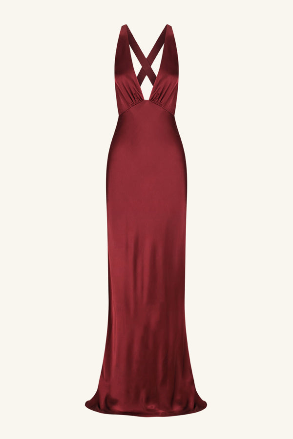 ELIA PLUNGED CROSS BACK MAXI DRESS - SHIRAZ_G