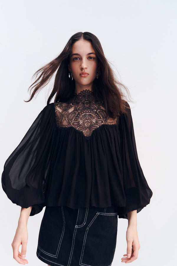 EMORY LACE BLOUSE - BLACK_C