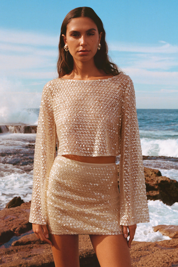 EVERLY LONG SLEEVE TOP - MACADAMIA