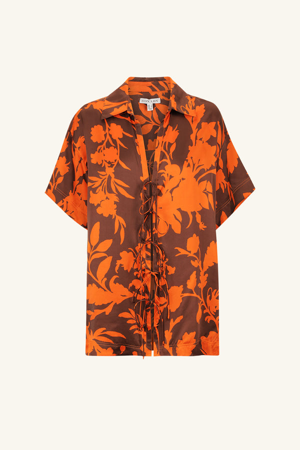 FLORA SILK SHORT SLEEVE RELAXED SHIRT WITH TIES_G