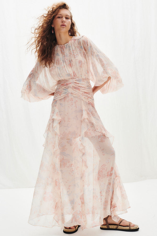 FAYE ROUND NECK BALLOON SLEEVE MAXI DRESS_C