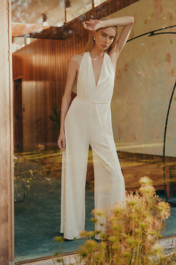 ILIAD HALTER NECK OPEN BACK JUMPSUIT - RICE_C