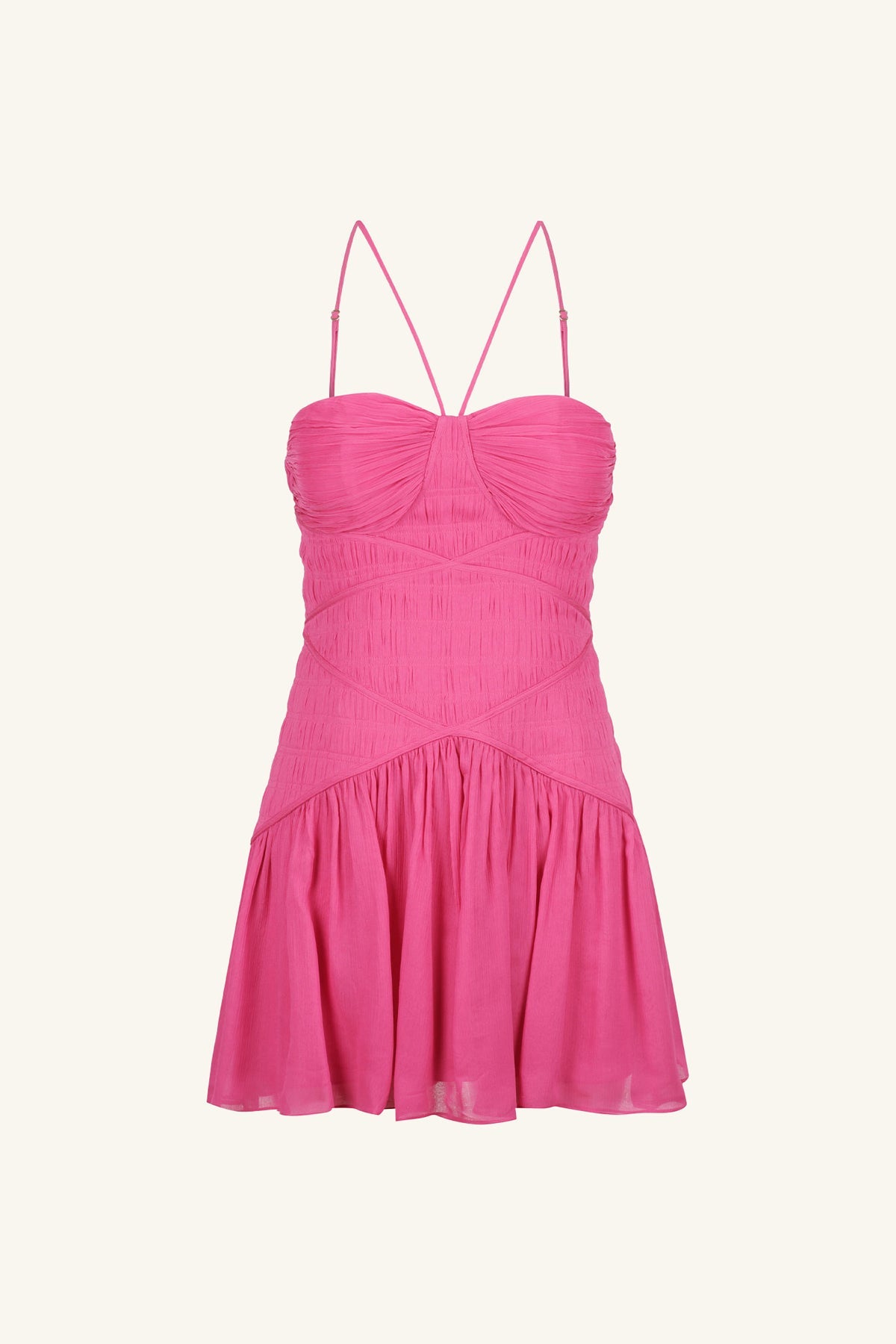 Lia Ruched Backless Mini Dress in Pink