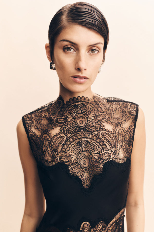 JAMILA LACE HIGH NECK MAXI DRESS - BLACK_C