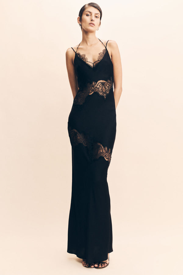 JAMILA LACE PANELLED MAXI DRESS - BLACK_C