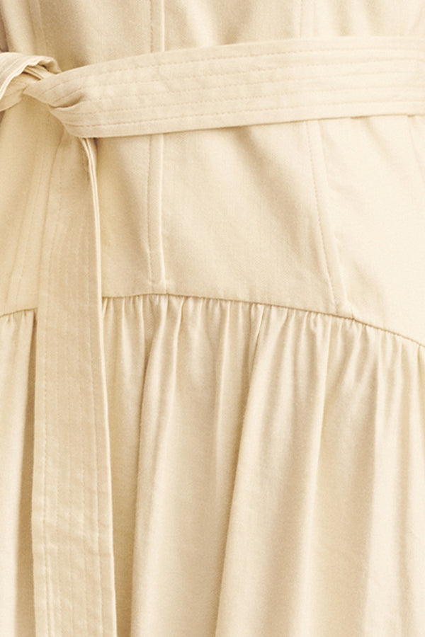 KASBAH BUSTIER GATHERED MIDI DRESS - BONE_SW