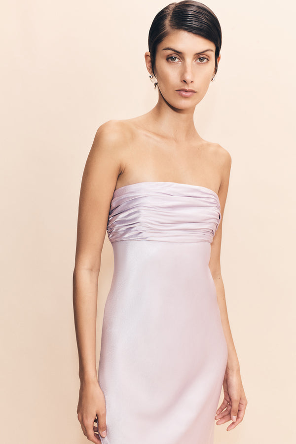 LA LUNE STRAPLESS RUCHED BODICE MAXI DRESS - LILAC