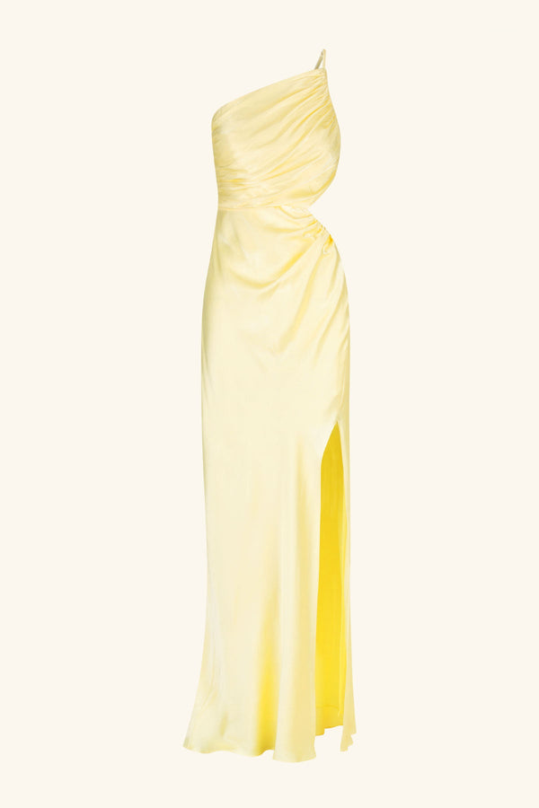 LA LUNE ASYMMETRICAL GATHERED MAXI DRESS - LEMON_G