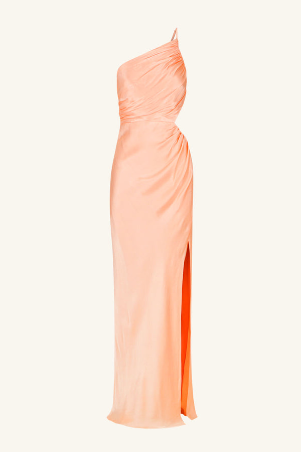 LA LUNE ASYMMETRICAL GATHERED MAXI DRESS - PEACH_G