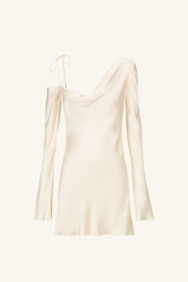 LA LUNE ASYMMETRICAL LONG SLEEVE MINI DRESS - CREAM_G