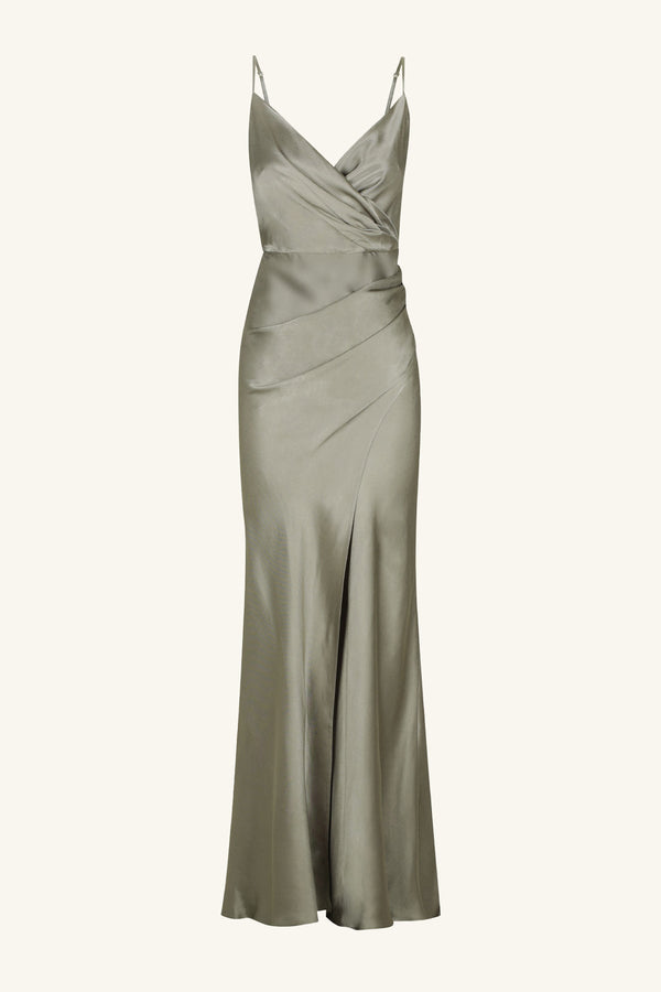 LA LUNE CROSS DRAPED MAXI DRESS - SAGE_G