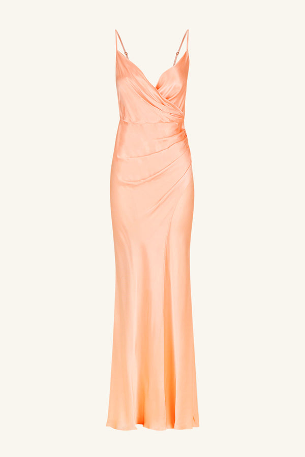 LA LUNE CROSS DRAPED MAXI DRESS - PEACH_G