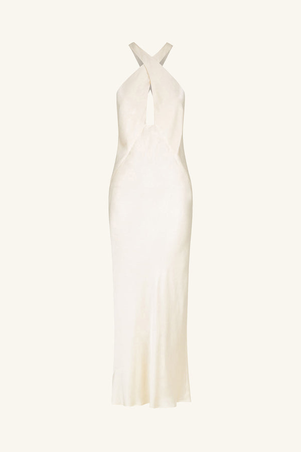 LA LUNE CROSS FRONT KEYHOLE MIDI DRESS - CREAM_G
