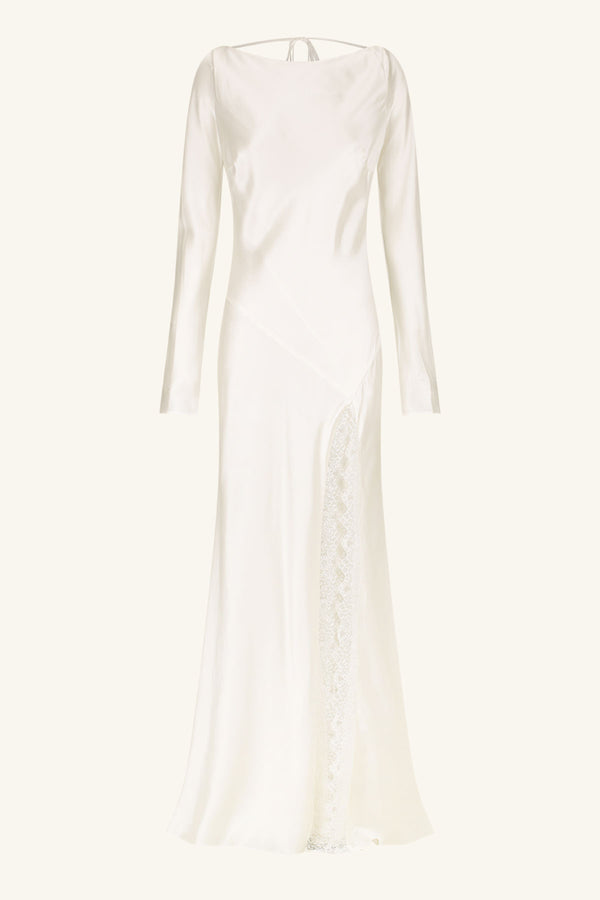 LA LUNE CUMULUS SILK BACKLESS LACE SPLIT MAXI DRESS - IVORY_G