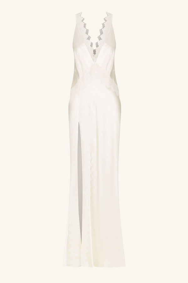 LA LUNE CUMULUS SILK LACE STRAP SPLIT MAXI DRESS - IVORY_G
