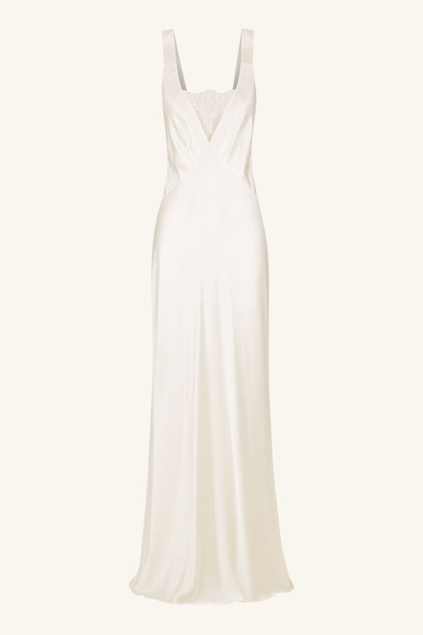LA LUNE CUMULUS SILK PLUNGED LACE NECK MAXI DRESS - IVORY_G
