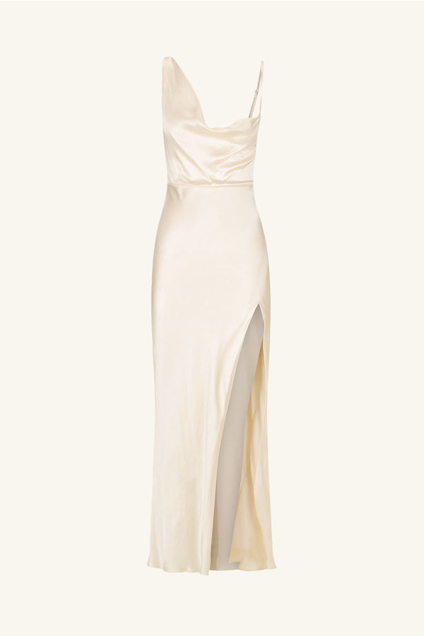 LA LUNE DRAPED SIDE SPLIT MIDI DRESS - CREAM_G
