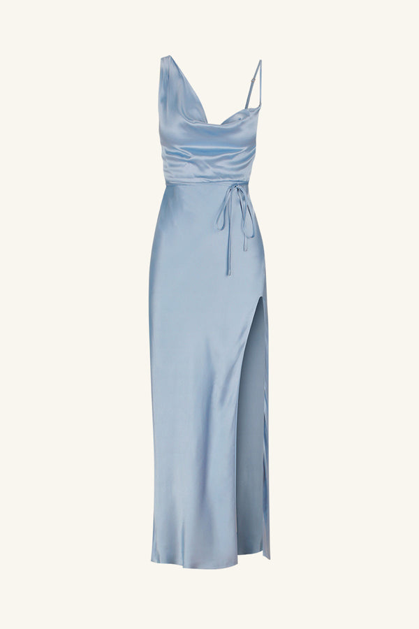 LA LUNE DRAPED SIDE SPLIT MIDI DRESS - POWDER BLUE_G