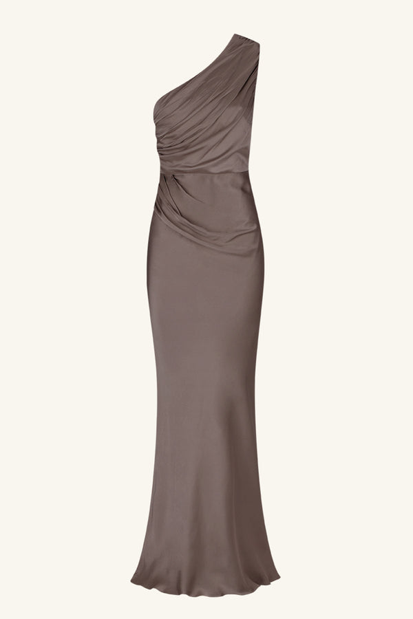 LA LUNE GATHERED ONE SHOULDER MAXI DRESS - GRAPHITE_G