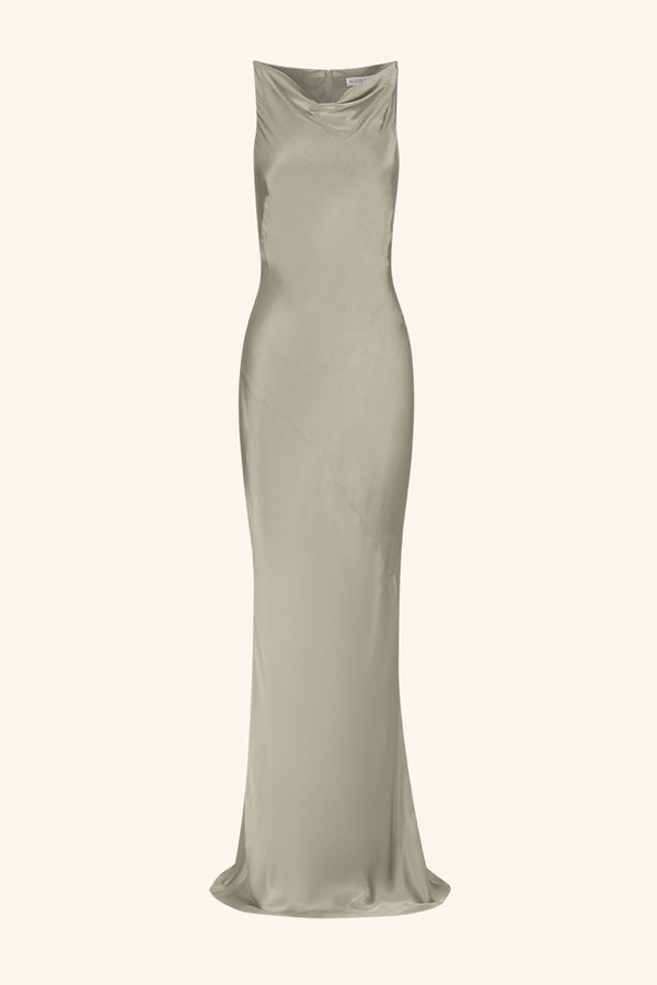 LA LUNE HIGH NECK COWL MAXI DRESS - SAGE_G
